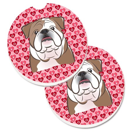Carolines Treasures English Bulldog Hearts Cup Holder Car Coasters - Set of 2 BB5289CARC